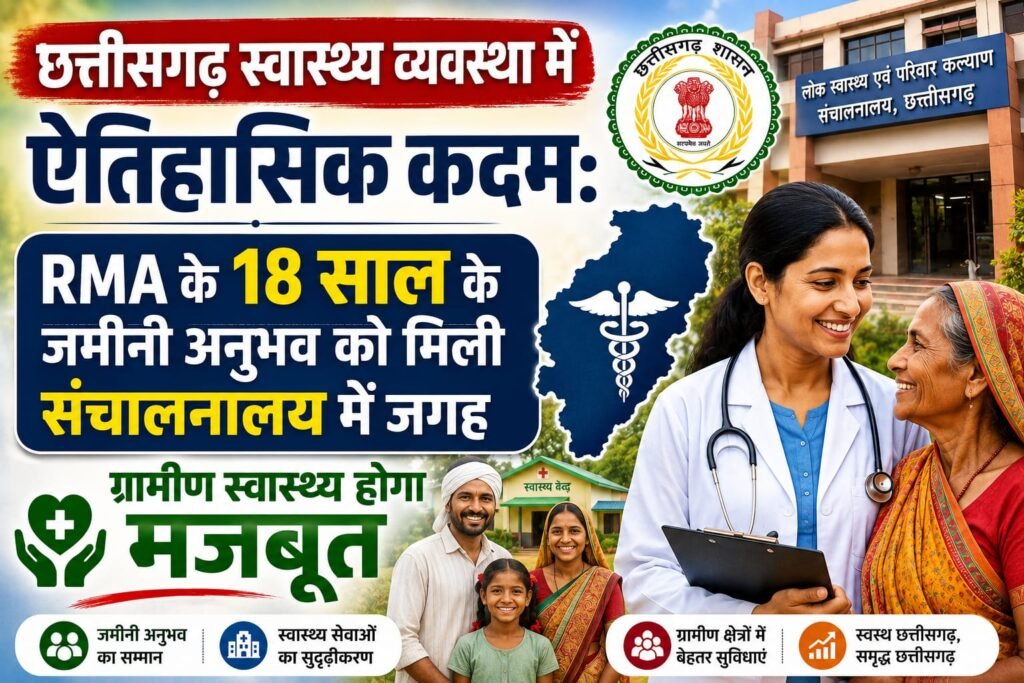 छत्तीसगढ़ स्वास्थ्य व्यवस्था में ऐतिहासिक कदम: RMA के 18 साल के जमीनी अनुभव को मिली संचालनालय में जगह, ग्रामीण स्वास्थ्य होगा मजबूत